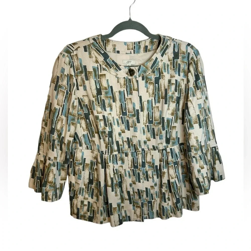 J JILL GEOMETRIC SILK PLEATED PEACOAT